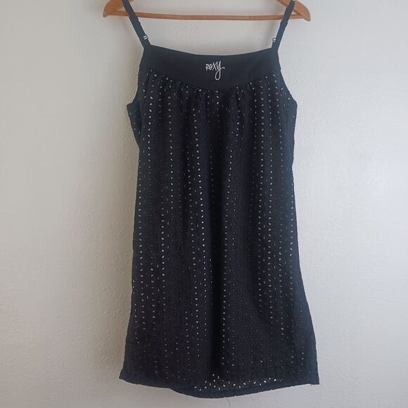 Roxy Junior Size Black Eyelet Spaghetti Strap Short Sundress suze M - Picture 4 of 6